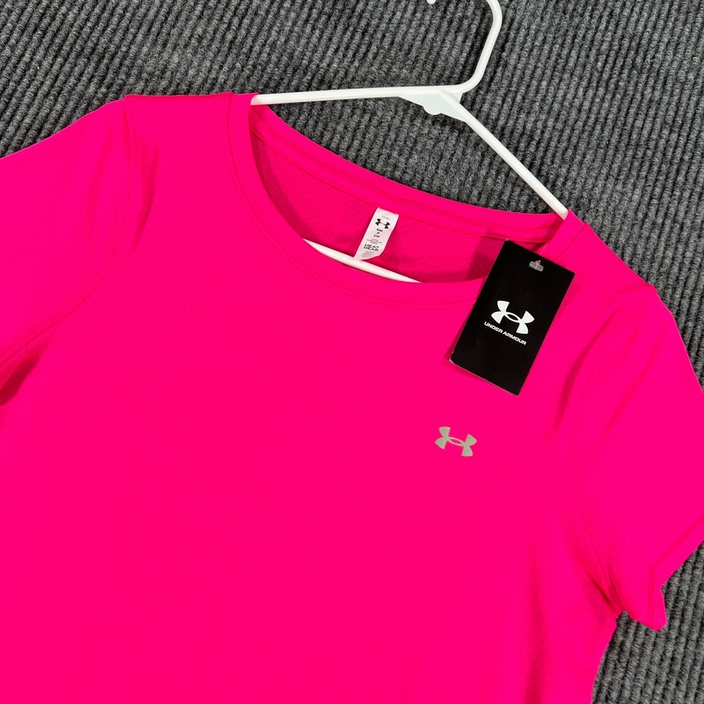 Under Armour Shirt Womens Small Pink Short Sleeve Heat Gear Fitted Workout New